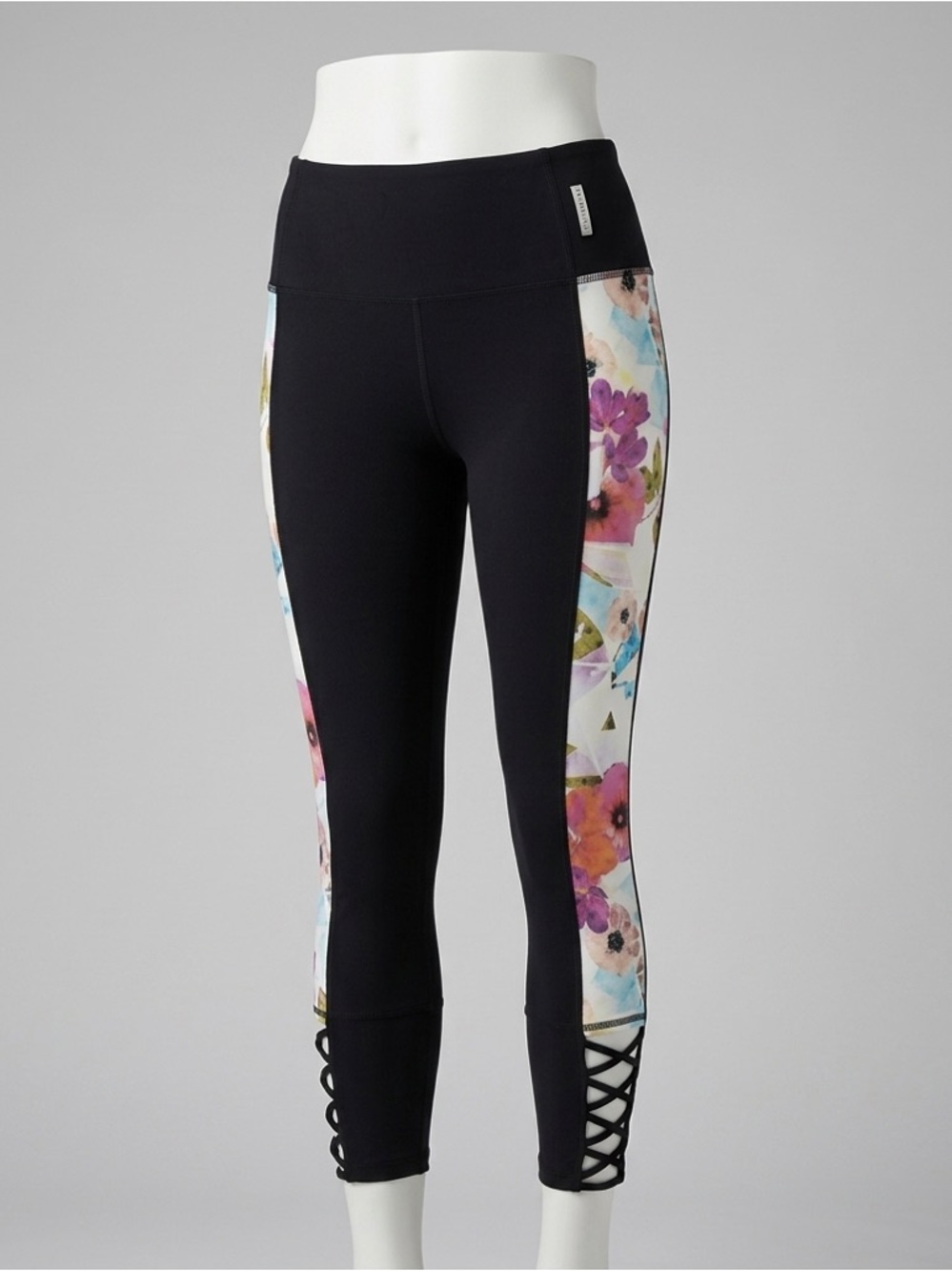 RBX Active Floral Lattice Hem Crop Capri Yoga Workout Gym Leggings Womens Size L